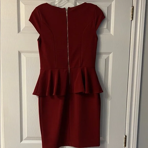 4/$20 Burgundy Peplum Mini Dress - Picture 3 of 3